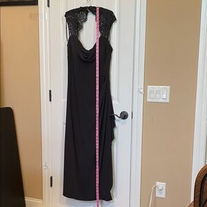 18 XSCAPE by Joanna Chen 18 Black Empire Lace-Back with Cowl Neck Evening Dress